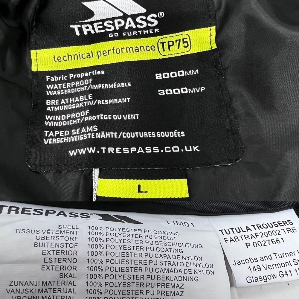 Trespass Technical Performance Waterproof Breathable Hiking Trousers Black L - Picture 8 of 13
